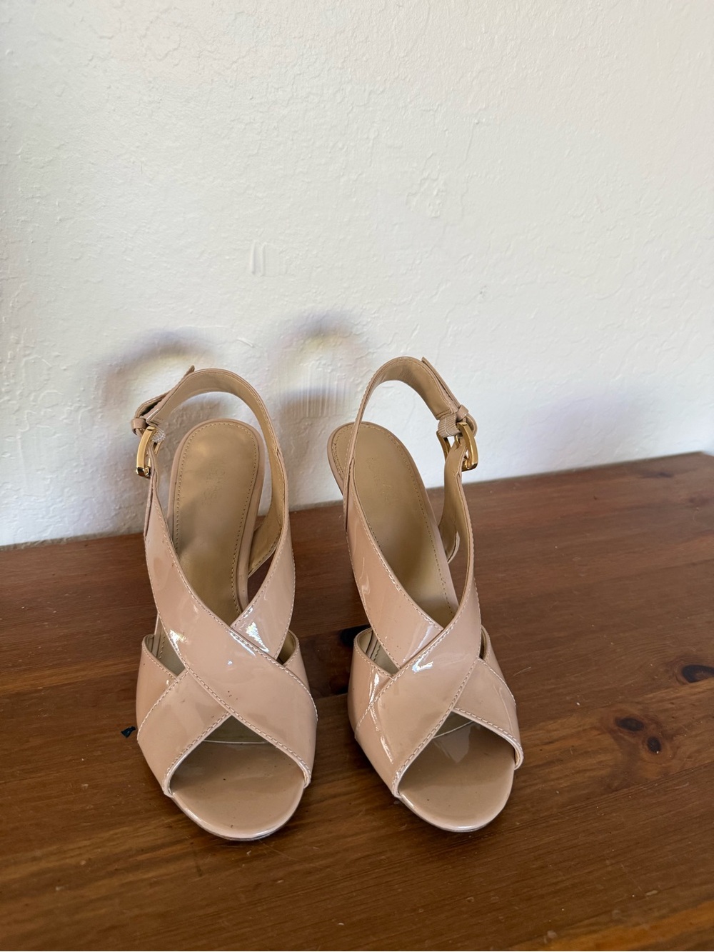 Michael Kors Nude Patent Crisscross Slingback Heels